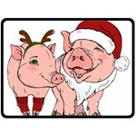 ugly christmas pig Fleece Blanket (Large)