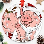 ugly christmas pig Ornament (Round Filigree)