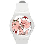 ugly christmas pig Round Plastic Sport Watch (M)