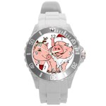 ugly christmas pig Round Plastic Sport Watch (L)