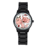 ugly christmas pig Stainless Steel Round Watch