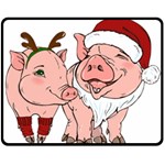 ugly christmas pig Double Sided Fleece Blanket (Medium)