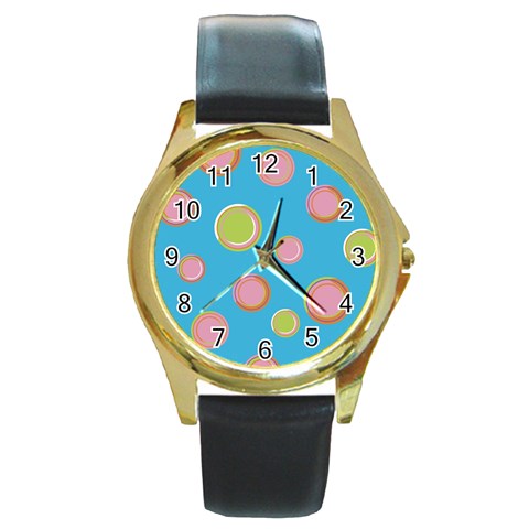 pop135a Round Gold Metal Watch from ArtsNow.com Front