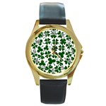 Lucky Clover Shamrock Round Gold Metal Watch