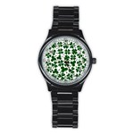 Lucky Clover Shamrock Stainless Steel Round Watch