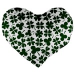 Lucky Clover Shamrock Large 19  Premium Flano Heart Shape Cushion