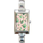 Pink Cactus flower Rectangle Italian Charm Watch