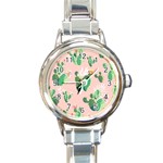 Pink Cactus flower Round Italian Charm Watch