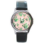 Pink Cactus flower Round Metal Watch