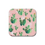 Pink Cactus flower Rubber Coaster (Square)