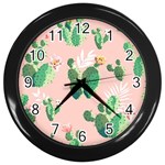 Pink Cactus flower Wall Clock (Black)