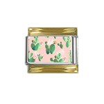 Pink Cactus flower Gold Trim Italian Charm (9mm)