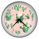 Pink Cactus flower Wall Clock (Silver)