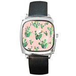 Pink Cactus flower Square Metal Watch