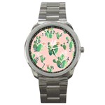 Pink Cactus flower Sport Metal Watch