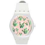 Pink Cactus flower Round Plastic Sport Watch (M)