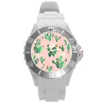 Pink Cactus flower Round Plastic Sport Watch (L)