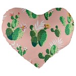 Pink Cactus flower Large 19  Premium Heart Shape Cushion