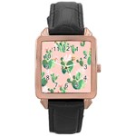 Pink Cactus flower Rose Gold Leather Watch 