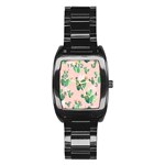 Pink Cactus flower Stainless Steel Barrel Watch