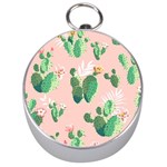 Pink Cactus flower Silver Compass