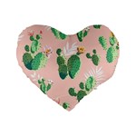 Pink Cactus flower Standard 16  Premium Flano Heart Shape Cushion 