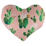 Pink Cactus flower Large 19  Premium Flano Heart Shape Cushion