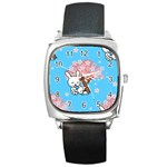 floral bunnies Square Metal Watch