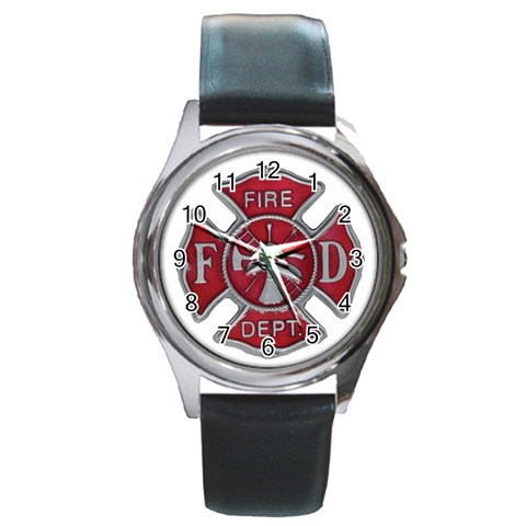 Red Fire Department Cross Round Metal Watch from ArtsNow.com Front