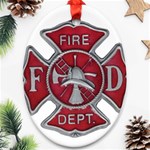 Red Fire Department Cross Ornament (Oval)