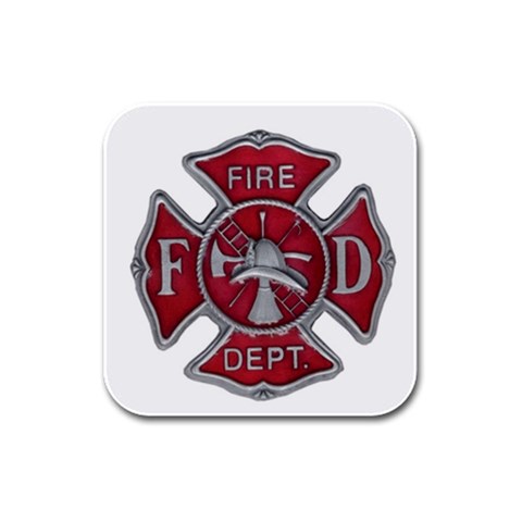 Red Fire Department Cross Rubber Square Coaster (4 pack) from ArtsNow.com Front