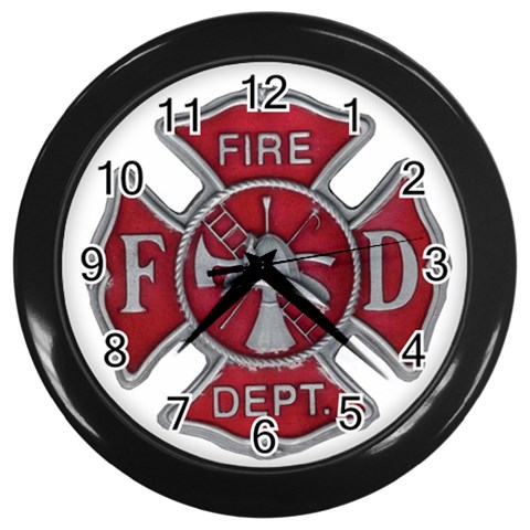 Red Fire Department Cross Wall Clock (Black) from ArtsNow.com Front