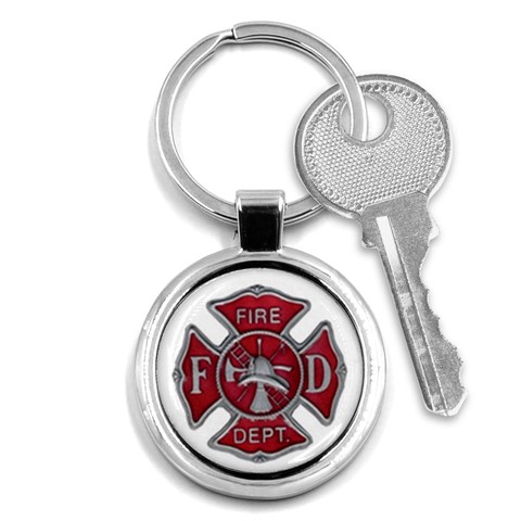 Red Fire Department Cross Key Chain (Round) from ArtsNow.com Front