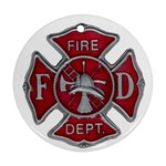 Red Fire Department Cross Round Ornament (Two Sides)