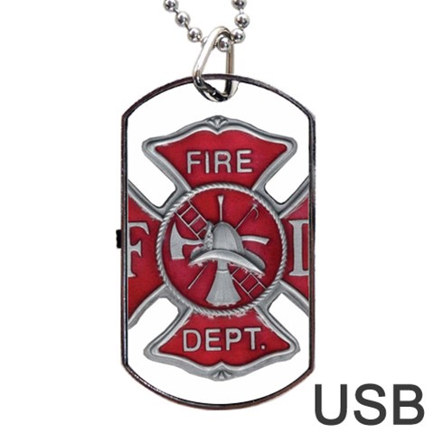 Red Fire Department Cross Dog Tag USB Flash (One Side) from ArtsNow.com Front