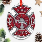 Red Fire Department Cross Ornament (Oval Filigree)