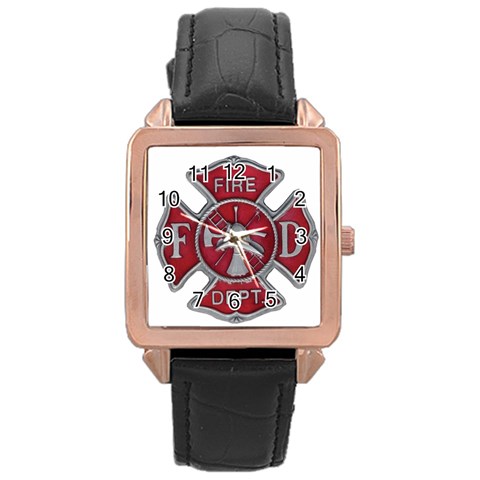 Red Fire Department Cross Rose Gold Leather Watch  from ArtsNow.com Front