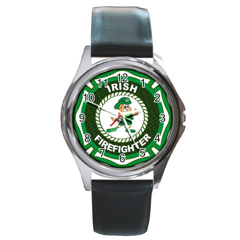 Irish Firefighter Round Metal Watch from ArtsNow.com Front