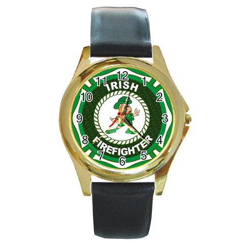 Irish Firefighter Round Gold Metal Watch from ArtsNow.com Front