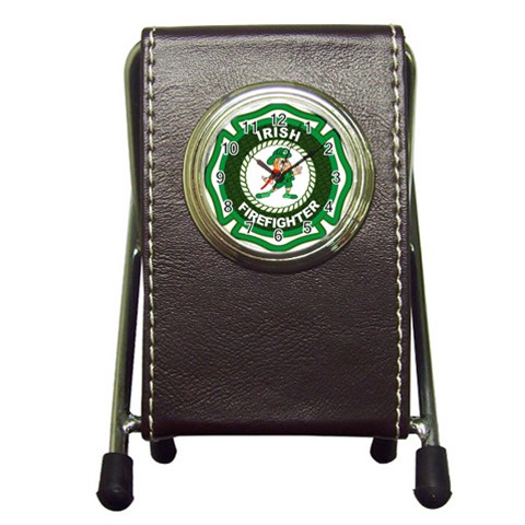 Irish Firefighter Pen Holder Desk Clock from ArtsNow.com Front