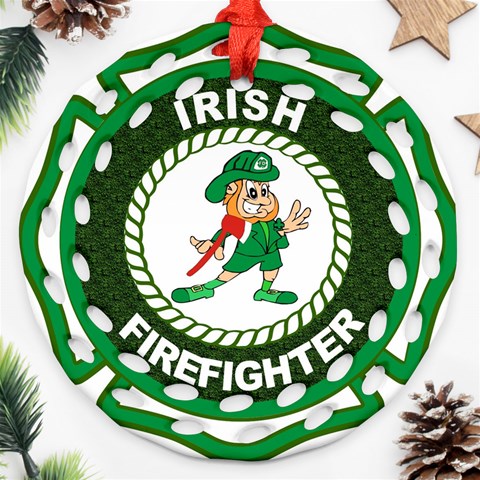 Irish Firefighter Ornament (Round Filigree) from ArtsNow.com Front