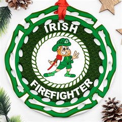 Irish Firefighter Round Filigree Ornament (Two Sides) from ArtsNow.com Front