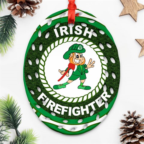 Irish Firefighter Ornament (Oval Filigree) from ArtsNow.com Front