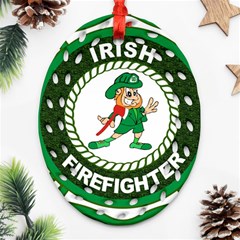 Irish Firefighter Oval Filigree Ornament (Two Sides) from ArtsNow.com Front