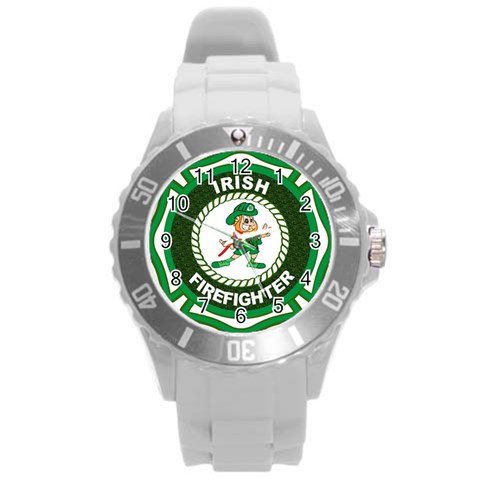 Irish Firefighter Round Plastic Sport Watch (L) from ArtsNow.com Front