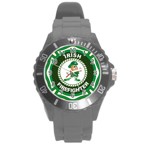 Irish Firefighter Round Plastic Sport Watch (L) from ArtsNow.com Front