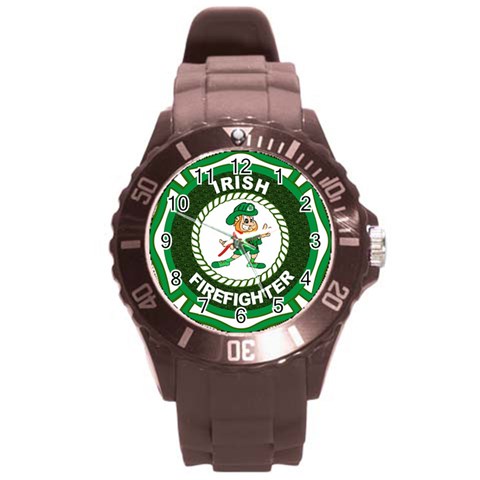 Irish Firefighter Round Plastic Sport Watch (L) from ArtsNow.com Front