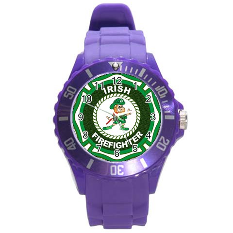 Irish Firefighter Round Plastic Sport Watch (L) from ArtsNow.com Front