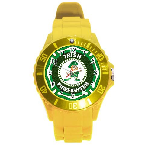 Irish Firefighter Round Plastic Sport Watch (L) from ArtsNow.com Front