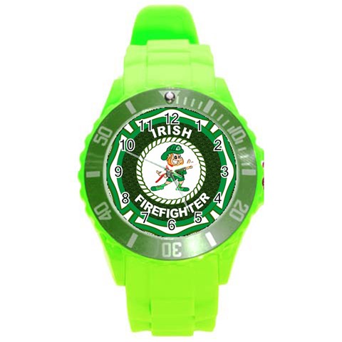 Irish Firefighter Round Plastic Sport Watch (L) from ArtsNow.com Front